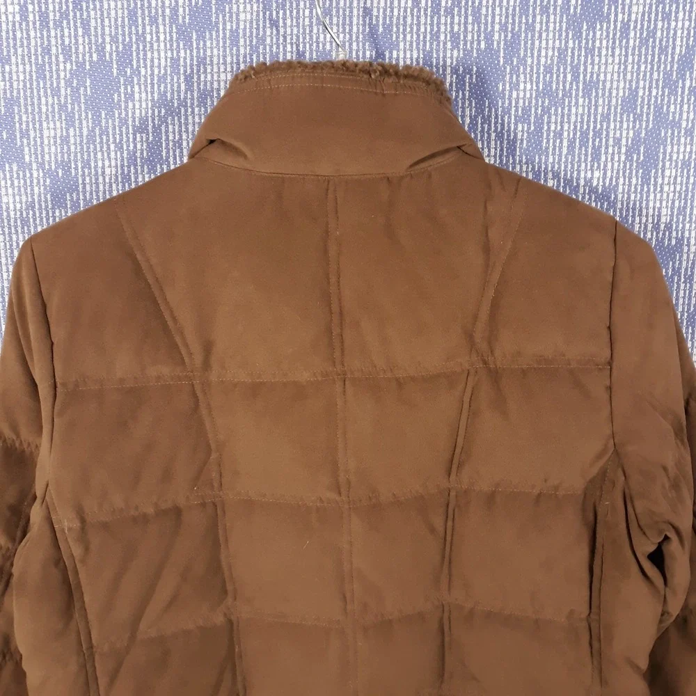 L.L. Bean Puffer Coat Jacket Womens Large Petite Goose Down Faux Fur Trim Brown - Picture 11 of 13